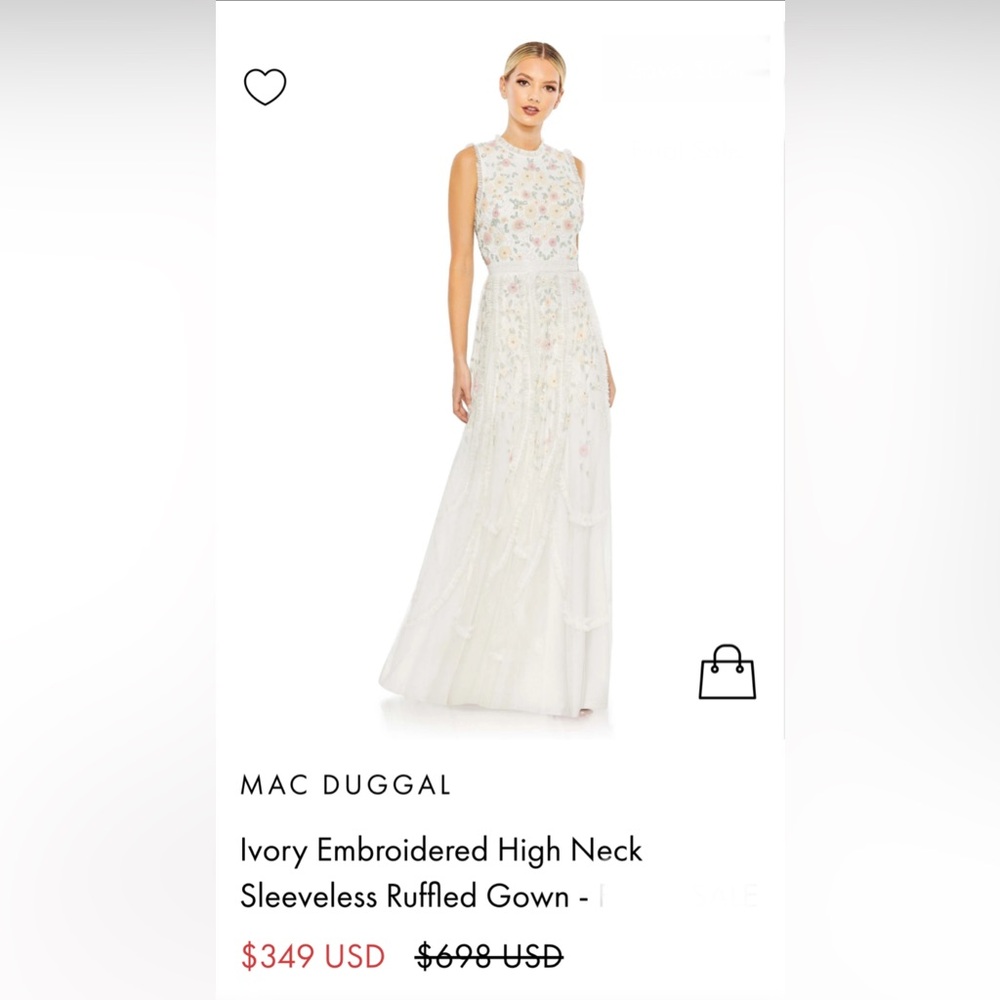 Mac Duggal White Floral Gown